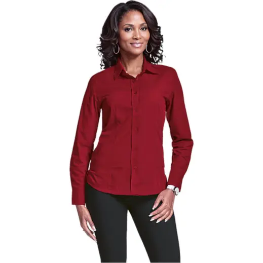 Main Red Basic Poly Cotton Blouse Long Sleeve Ladies